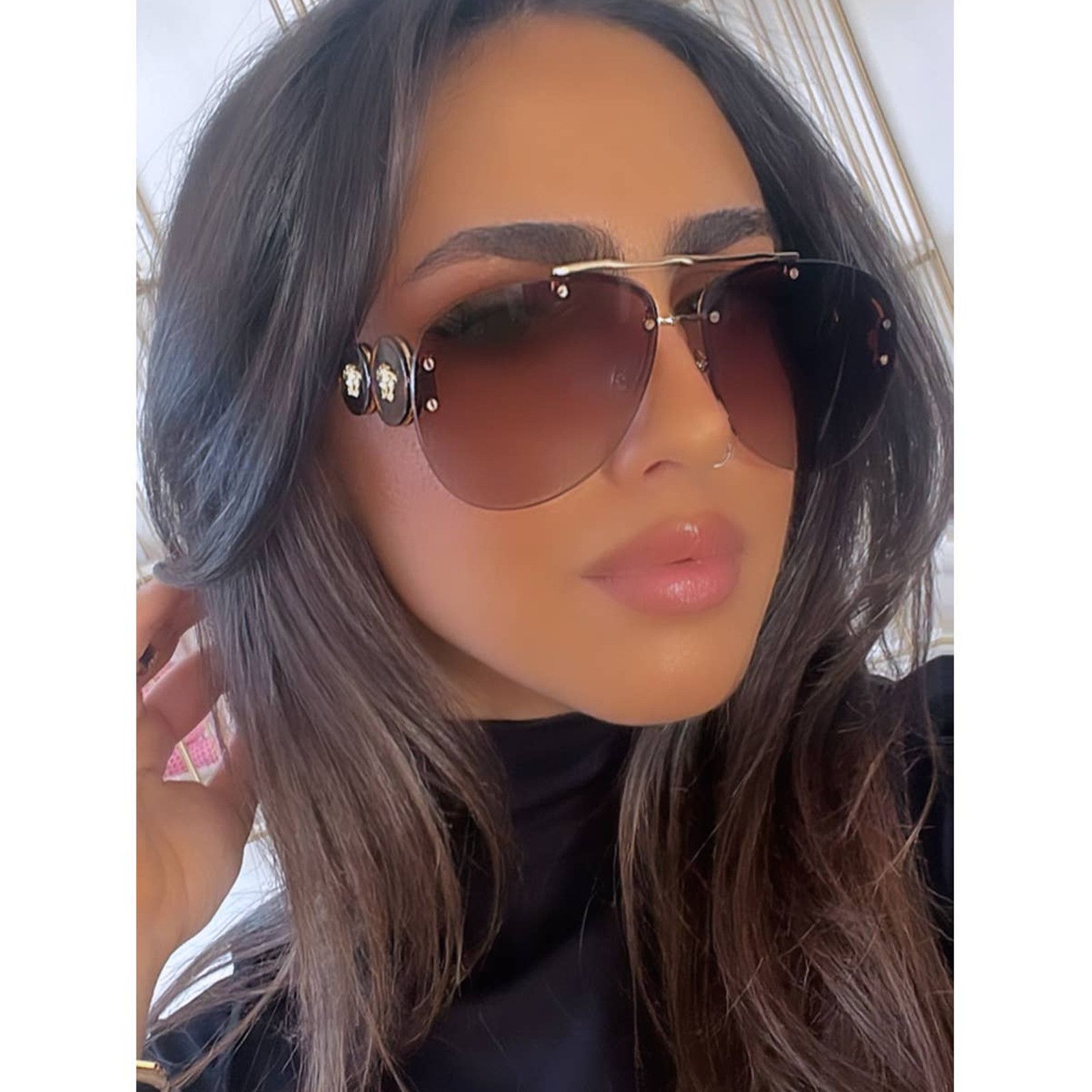image of New Versace Ve2250 Aviator Sunglasses In Gold Brown, Men's