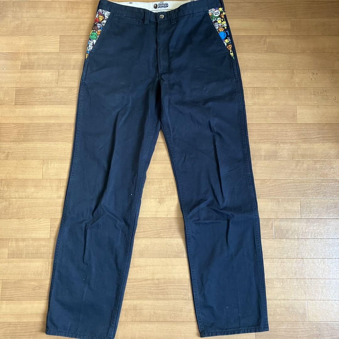 Bape A BATHING APE Baby Milo Chino Pants Navy L Size US 33 - 2 Thumbnail