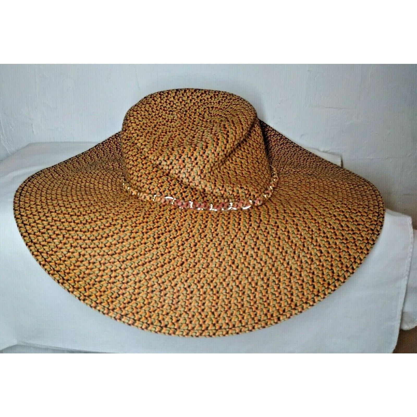 The Unbranded Brand Ladies Large Fashion Hat Floppy Orange/Brn Gold Chain Accent Size ONE SIZE - 2 Thumbnail