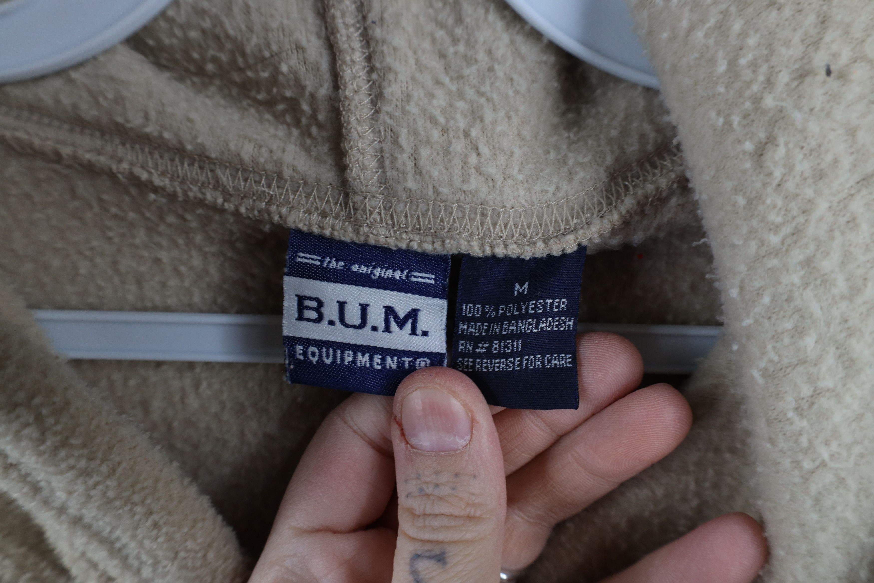 Vintage Vintage 90s Bum Equipment Fleece Hoodie Sweatshirt Beige Size US M / EU 48-50 / 2 - 8 Thumbnail