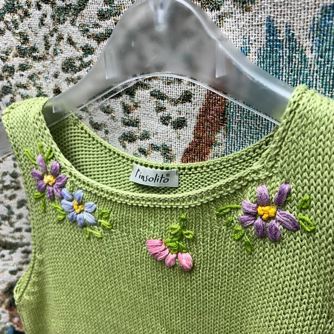 Japanese Brand Flower Knit Sleeveless Lime Size ONE SIZE - 2 Thumbnail