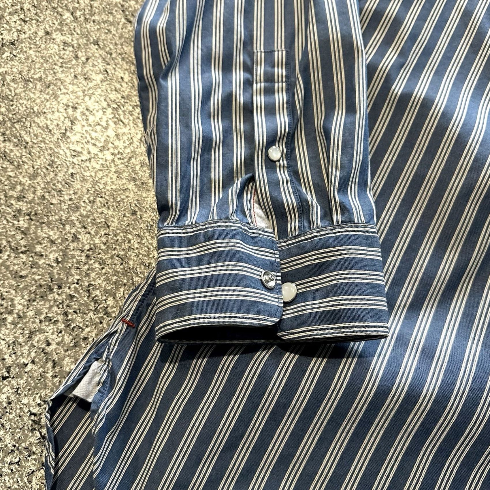 Banana Republic Banana Republic Shirt Men XL Slim Fit Blue Striped Western Collared Snap Button-Up LS Size US XL / EU 56 / 4 - 2 Thumbnail