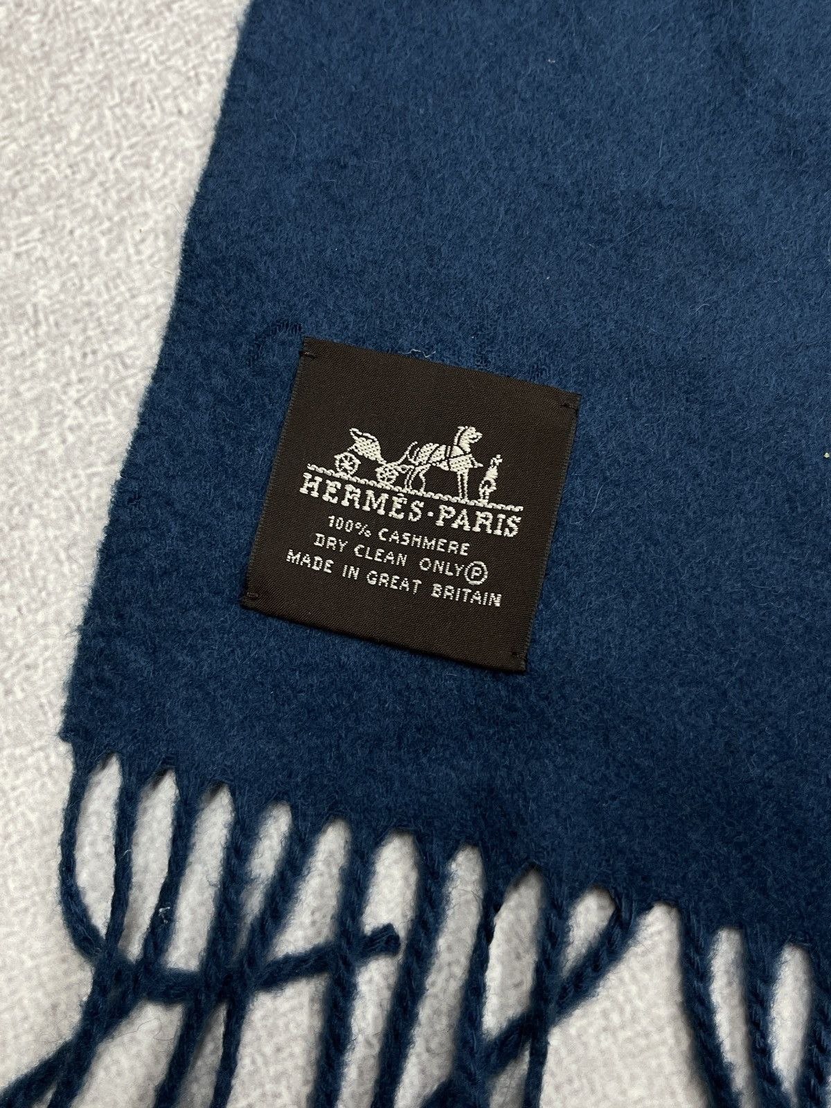 Hermes Hermes Sellier Paris Double Face Stole/Scarf Indigo Cashmere Size ONE SIZE - 9 Thumbnail