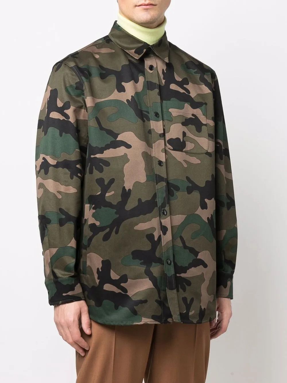 Valentino o1y0525 Patterned Shirt in Military Green Size US M / EU 48-50 / 2 - 2 Thumbnail