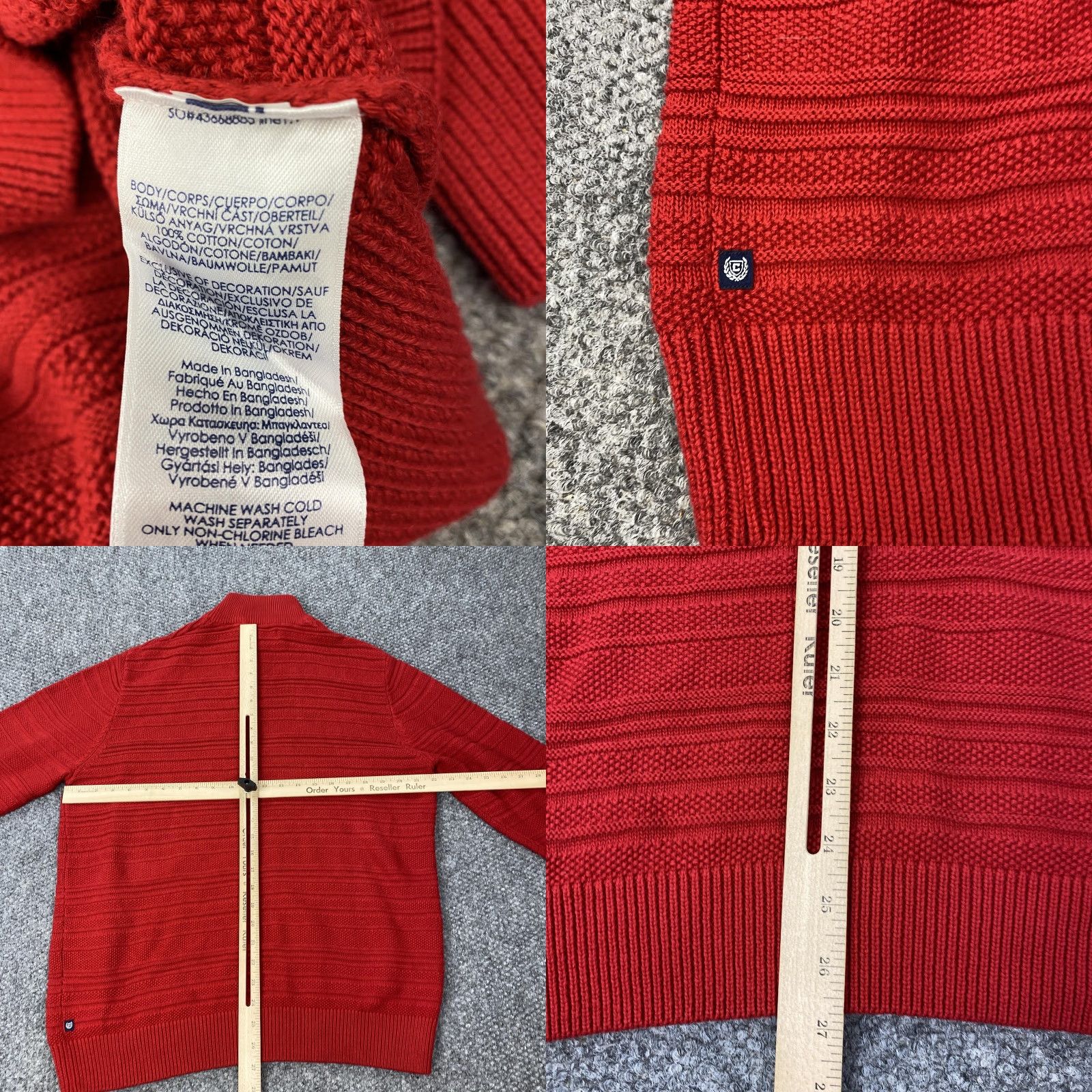 Chaps VINTAGE Chaps Sweater Pullover Mens Large Red Cotton Knit 1/4 Zip Mock Neck Striped Size US L / EU 52-54 / 3 - 8 Thumbnail