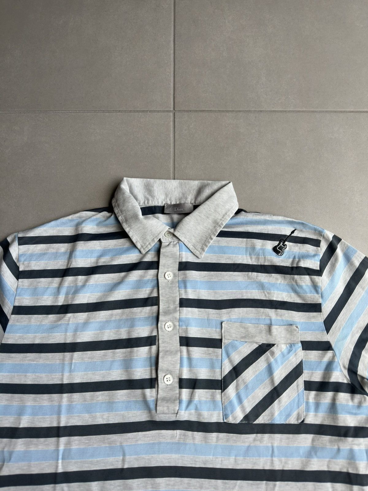 Dior Homme SS05 striped guitar motif polo shirt