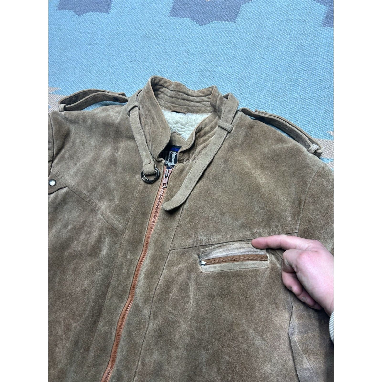 Vintage VINTAGE Flight Bomber Jacket Leather Suede 80s Oui brown Men L Large Sherpa lined 44 Size US L / EU 52-54 / 3 - 6 Thumbnail