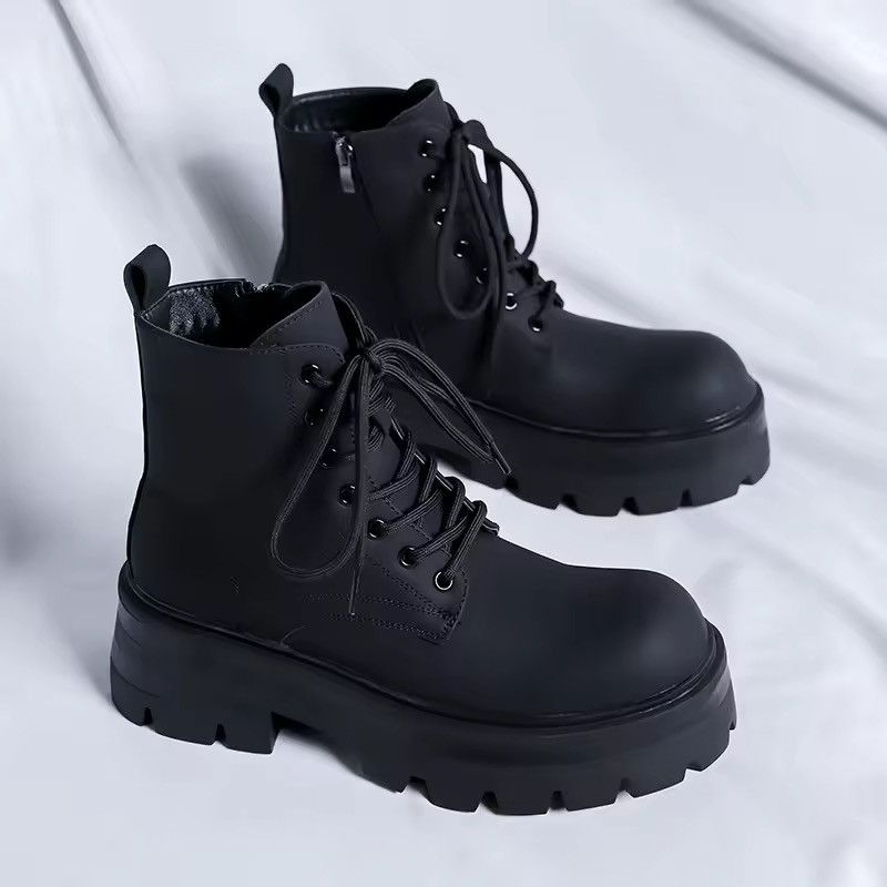 Japanese Brand Split Leather Chunky Sneakers - Black - Low Top Size US 10 / EU 43 - 2 Thumbnail