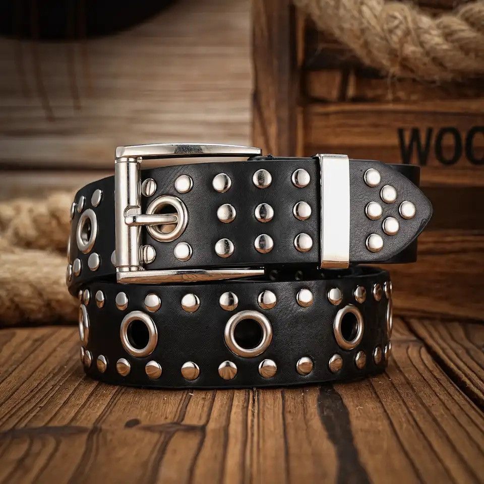 image of Western Cowboy Pu Leather Belt in Black/White, Men's