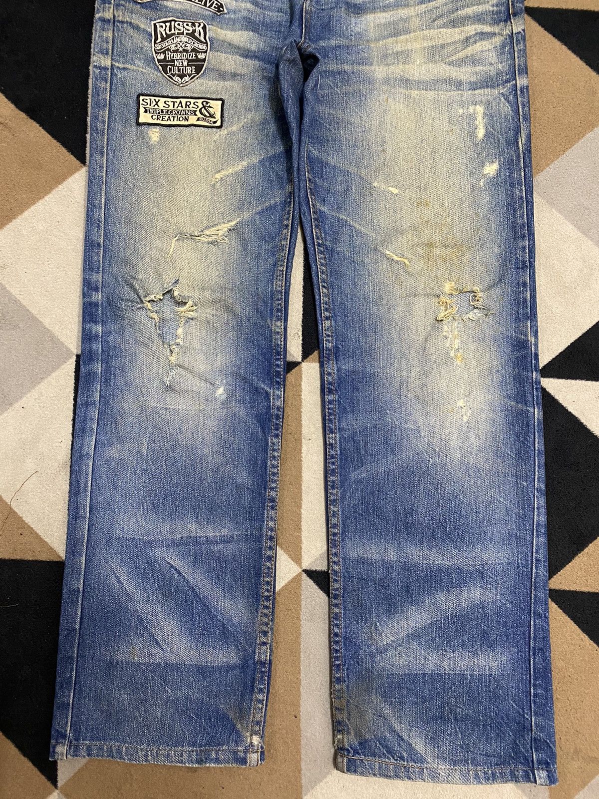 Japanese Brand Vintage Japanese Ruskk Whisker Patched Blue Wash Loose Jeans Size US 30 / EU 46 - 5 Thumbnail