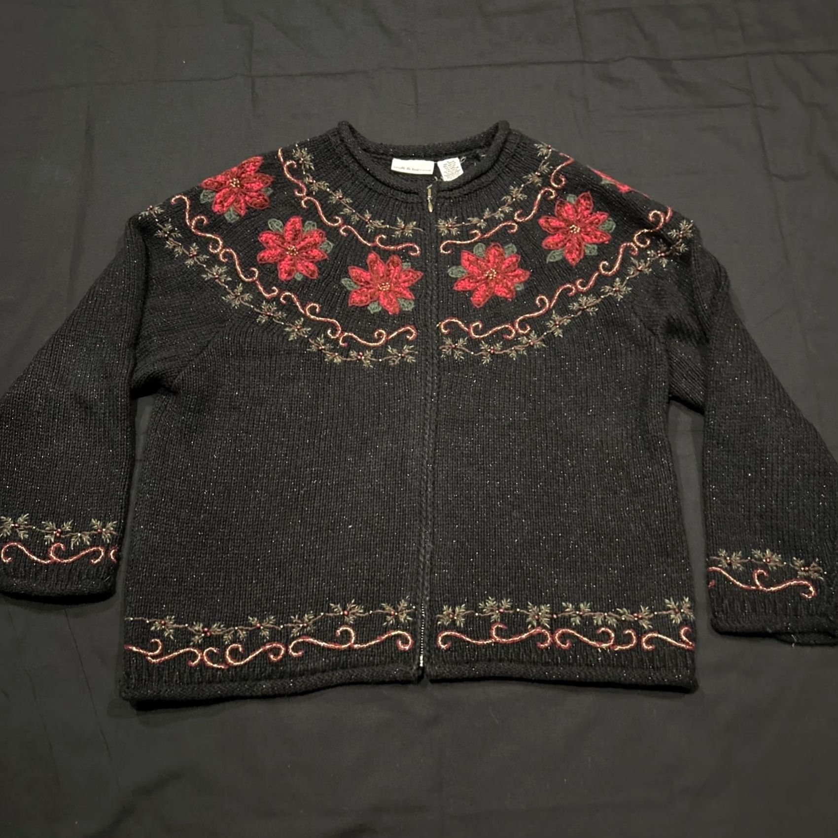 Vintage Vintage Christmas Cardigan - Black Ramie Sleeve Long - L Size L / US 10 / IT 46 - 2 Thumbnail