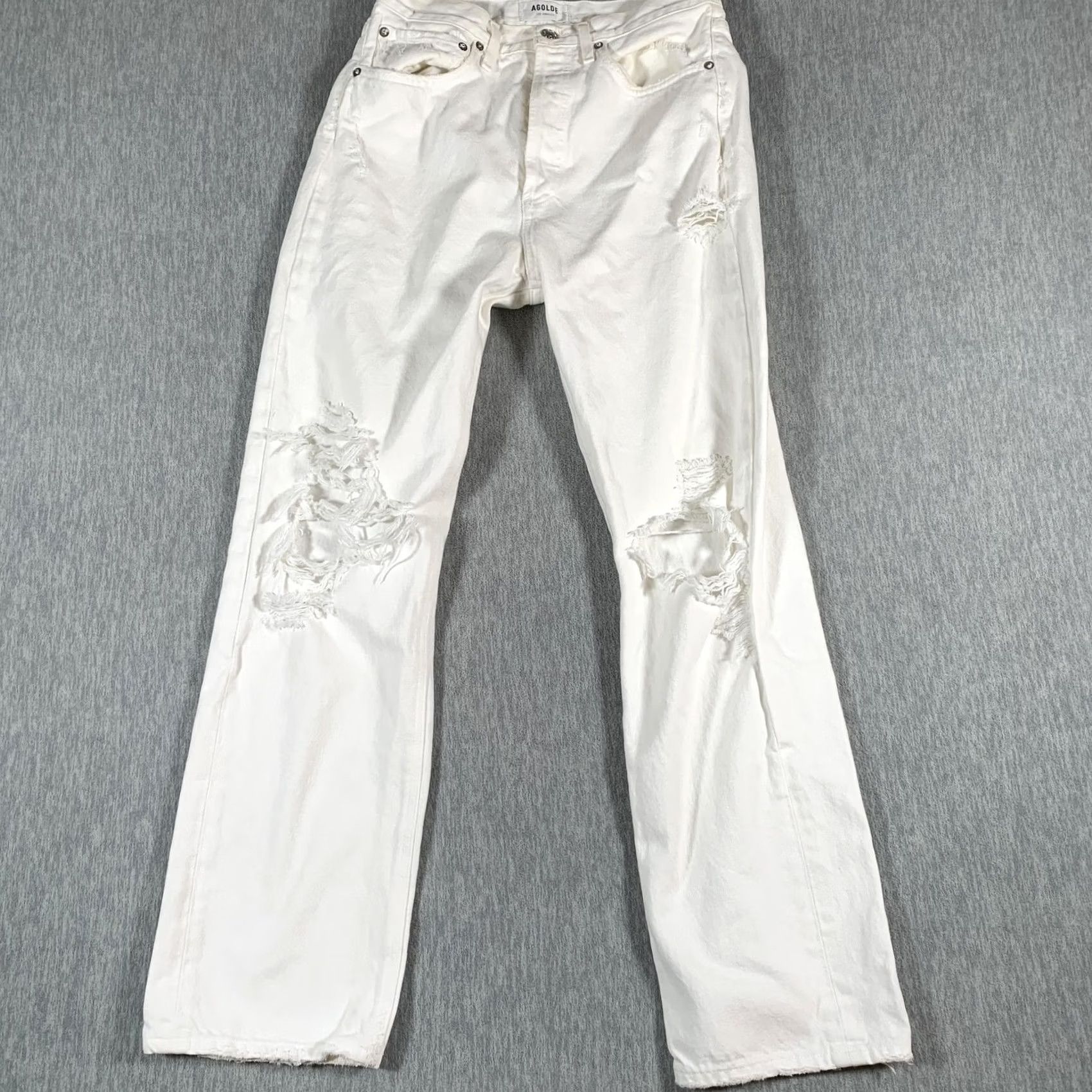 Agolde AGOLDE Jeans High Rise Straight Leg Distressed Button Fly White Denim 26 Womens Size 26" / US 2 / IT 38 - 2 Thumbnail