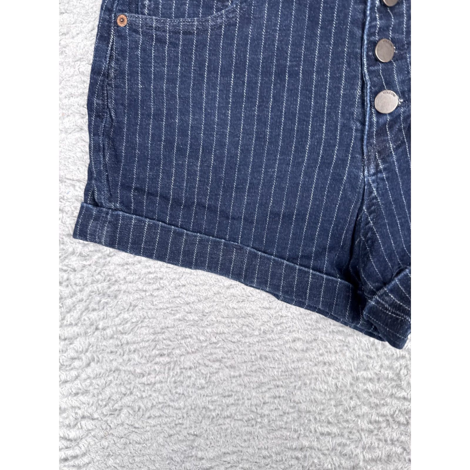 Volcom Volcom Denim Shorts Womens 28 Blue High Rise Button Fly Striped Cuffed Cut-Off Stretch Pocket 5-Pocket Casual Summer Varsity American Mens? Size 28" / US 6 / IT 42 - 3 Thumbnail
