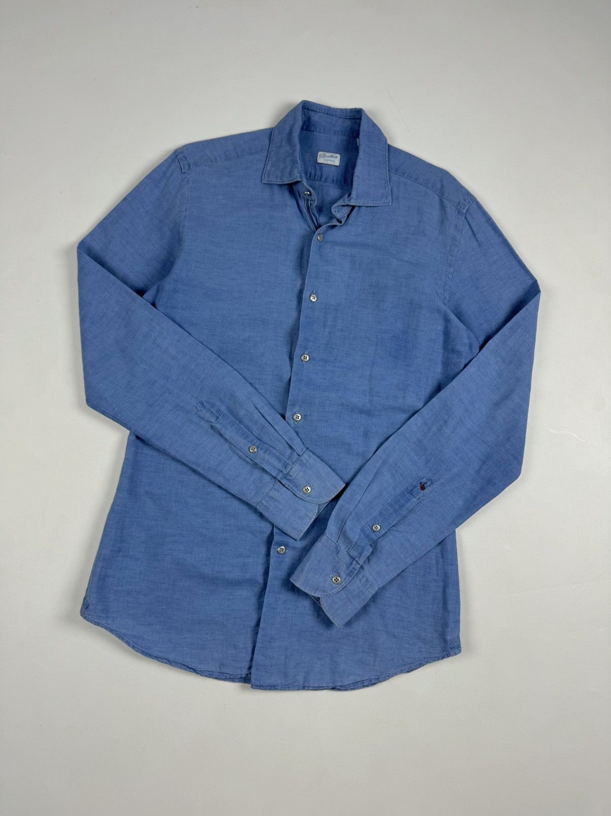 Designer × Glanshirt GLANSHIRT Blue Linen Long Sleeve Shirt Size US M / EU 48-50 / 2 - 1 Thumbnail