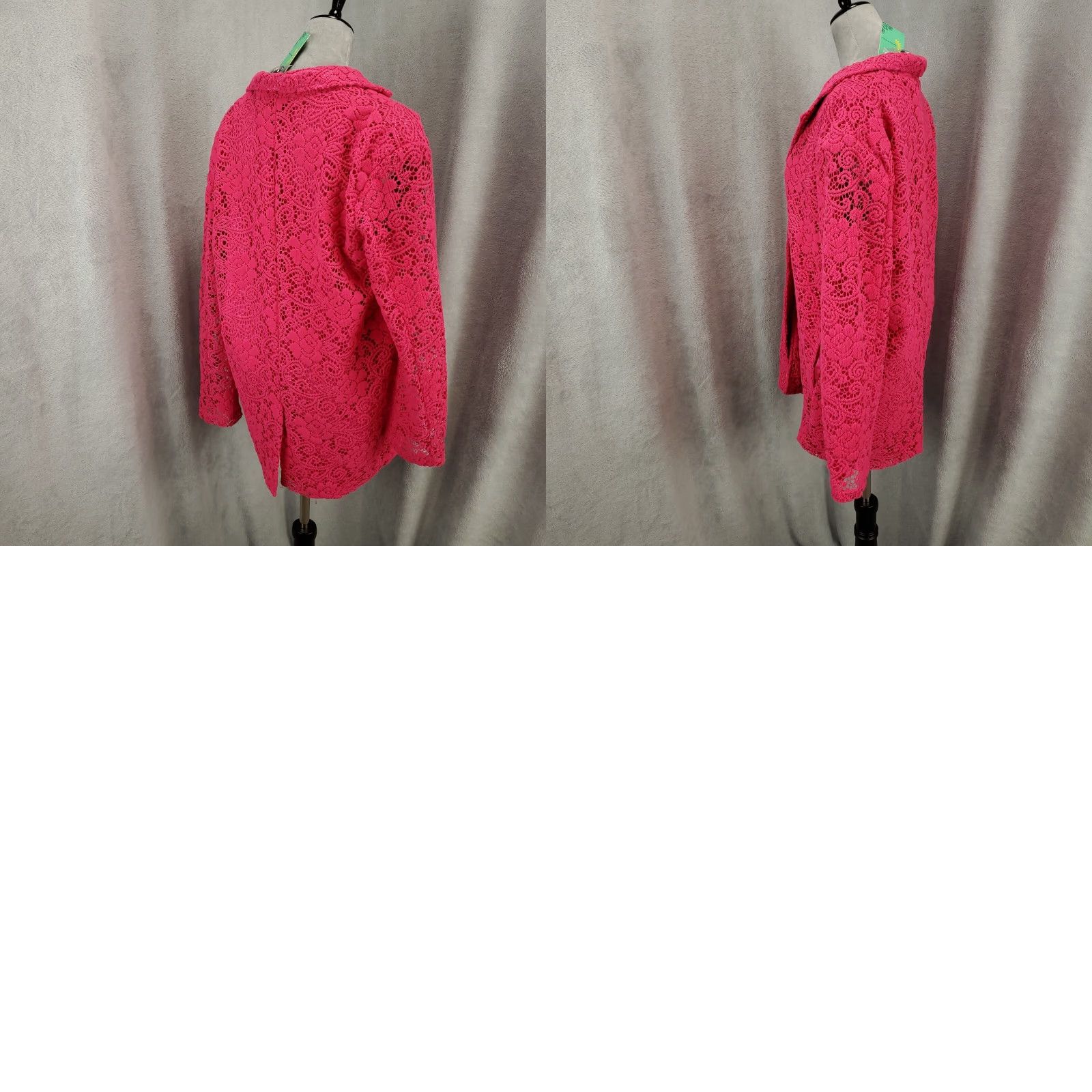 Vintage New Womens Blazer Jacket Large Hot Pink Lace Button Up Lined Single Vent Size L / US 10 / IT 46 - 9 Thumbnail