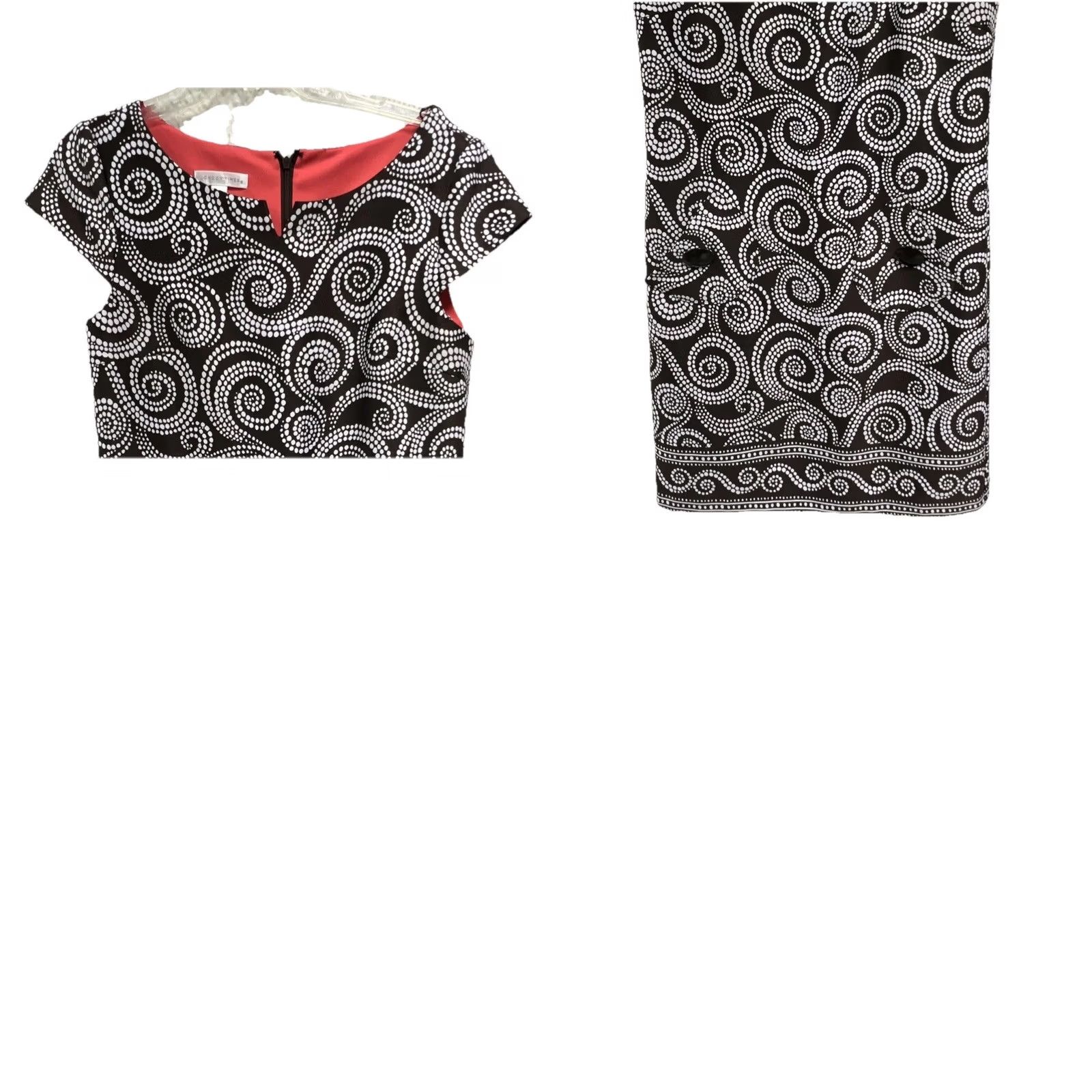 Vintage London Times Dress Womens 10 Black White Swirl Print A-Line Midi Cap Sleeve Round Neck Zip Lined Size L / US 10 / IT 46 - 10 Thumbnail