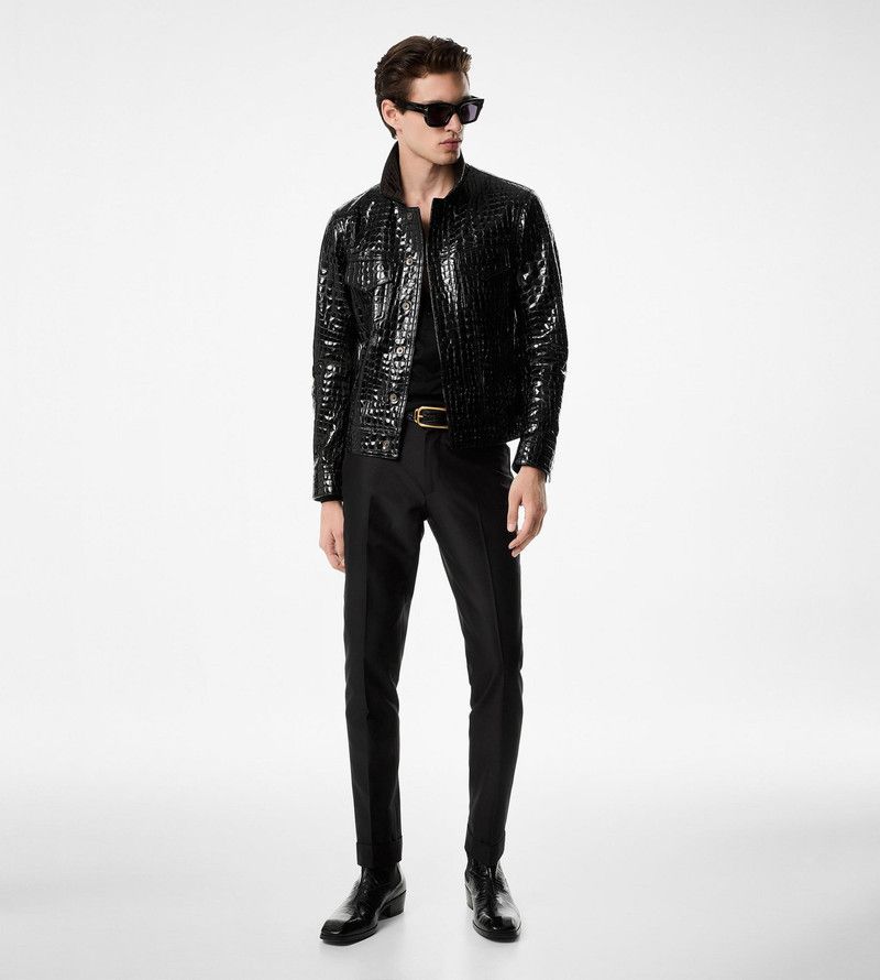 Tom Ford o1sm1stk0326 Shiny Croc Western Trucker Jacket in Black Size US XS / EU 42 / 0 - 3 Thumbnail