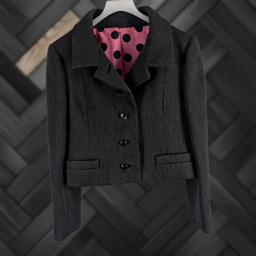 Vintage VINTAGE Marquise by David Kidd Wool Cropped Jacket Gray Pink Polka Dot Mod 1960s Mens 34" Chest Size XXS / US 00 / IT 34 - 1 Thumbnail