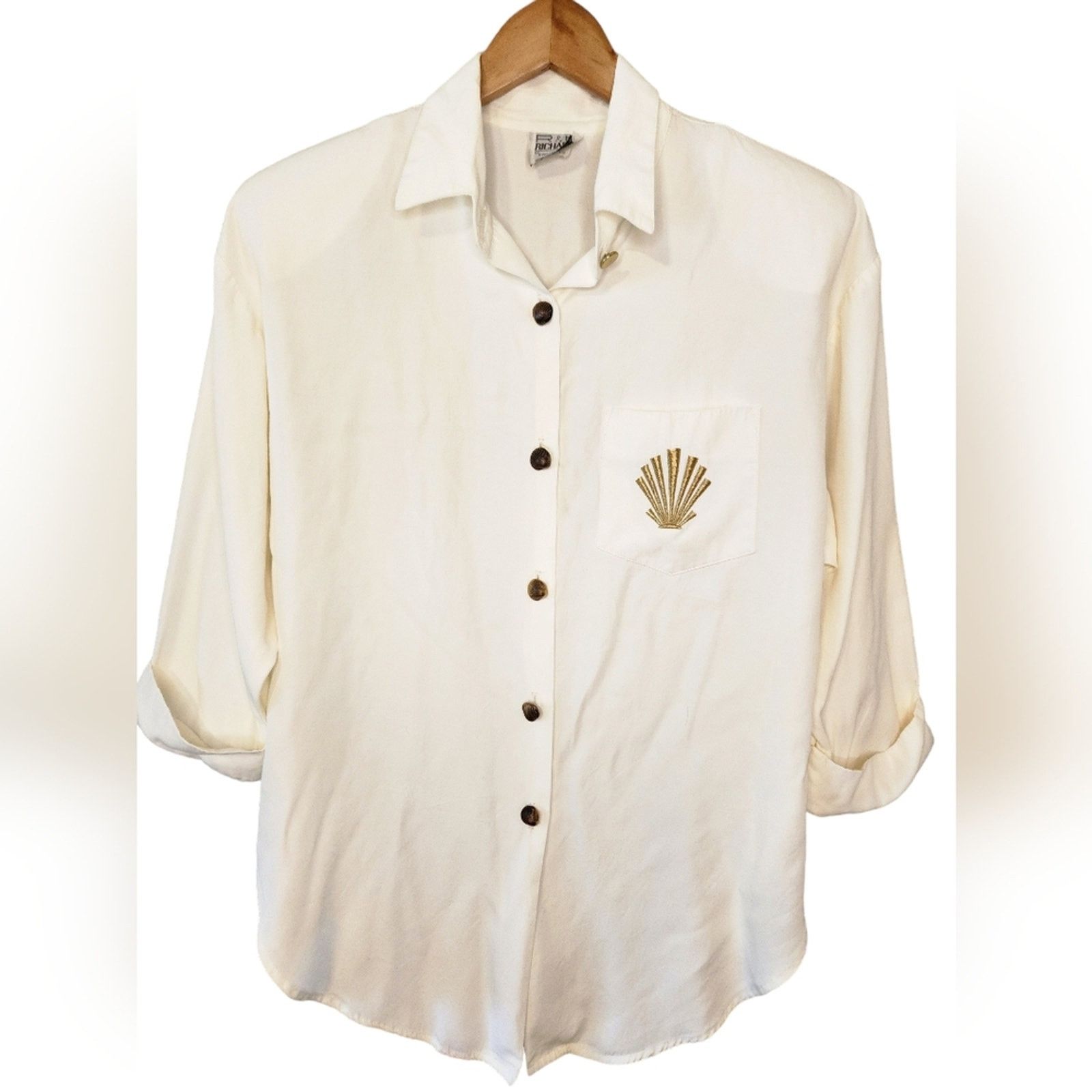 Vintage Vintage R&M Richard's shell button Coastal top Large 12 Size L / US 10 / IT 46 - 1 Thumbnail