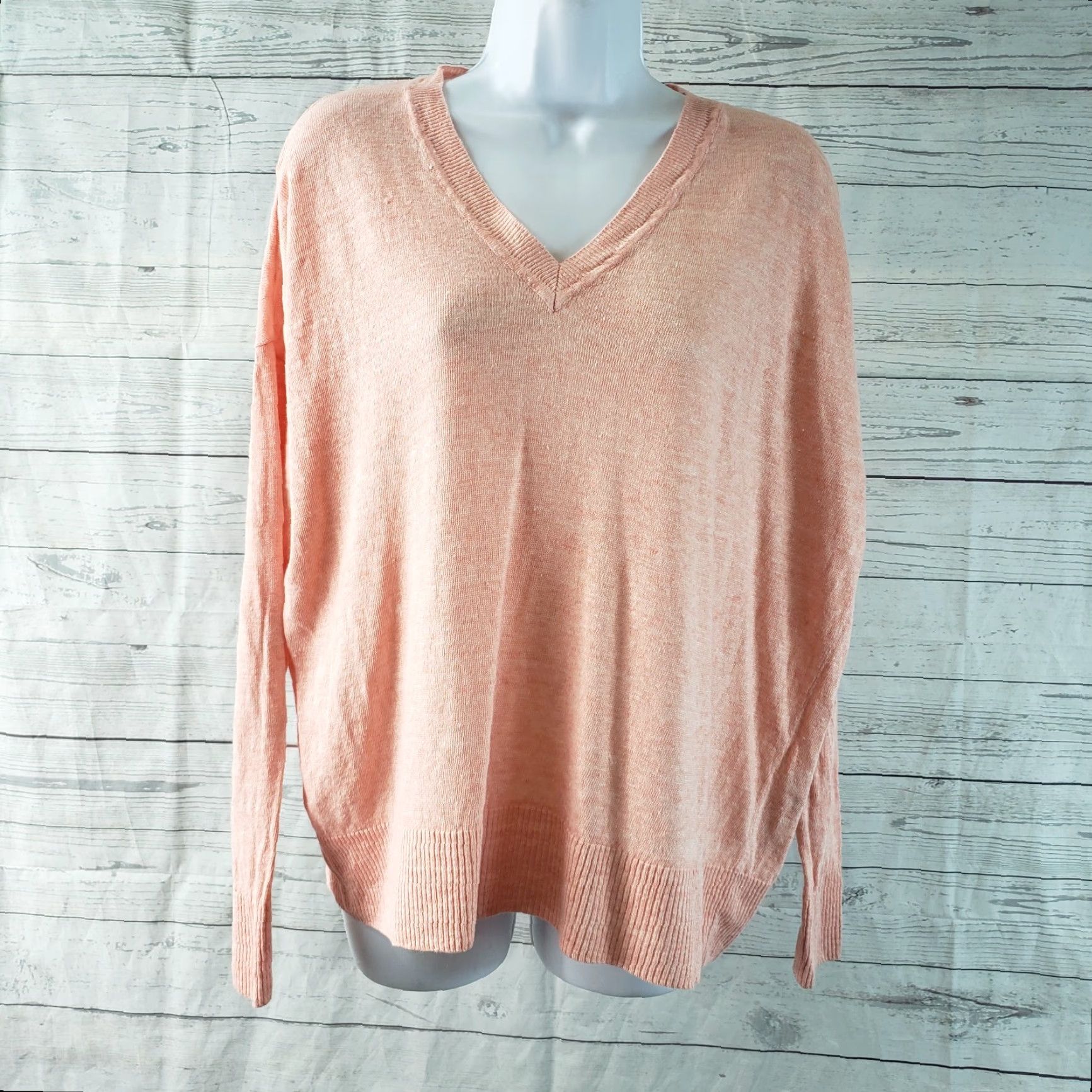 Eileen Fisher Eileen Fisher Pullover Top Shirt Womens Small V-Neck Linen Peach Orange Knit Blouse 90s? Size S / US 4 / IT 40 - 2 Thumbnail