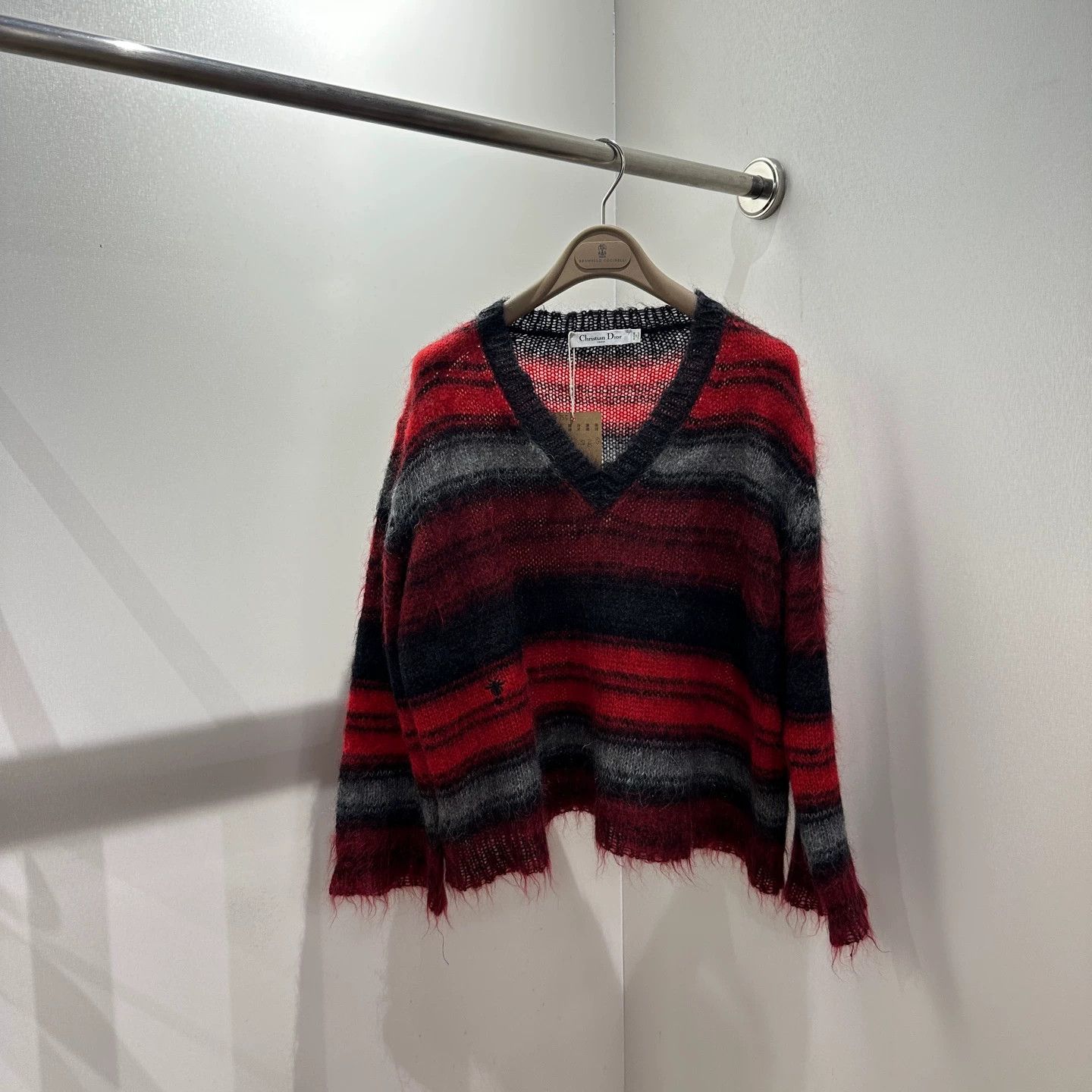 Christian Dior Monsieur Christian Dior 25FW Red-Black Stripe Mohair Bee Sweater 38 Size S / US 4 / IT 40 - 1 Thumbnail