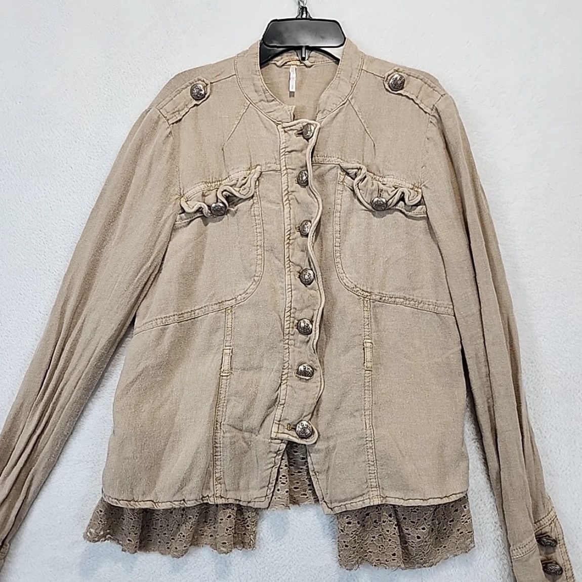 Vintage VINTAGE? We The Free People Button Up Linen Blend Shirt Womens Size S Tan Long Sleeve Top Size S / US 4 / IT 40 - 4 Thumbnail