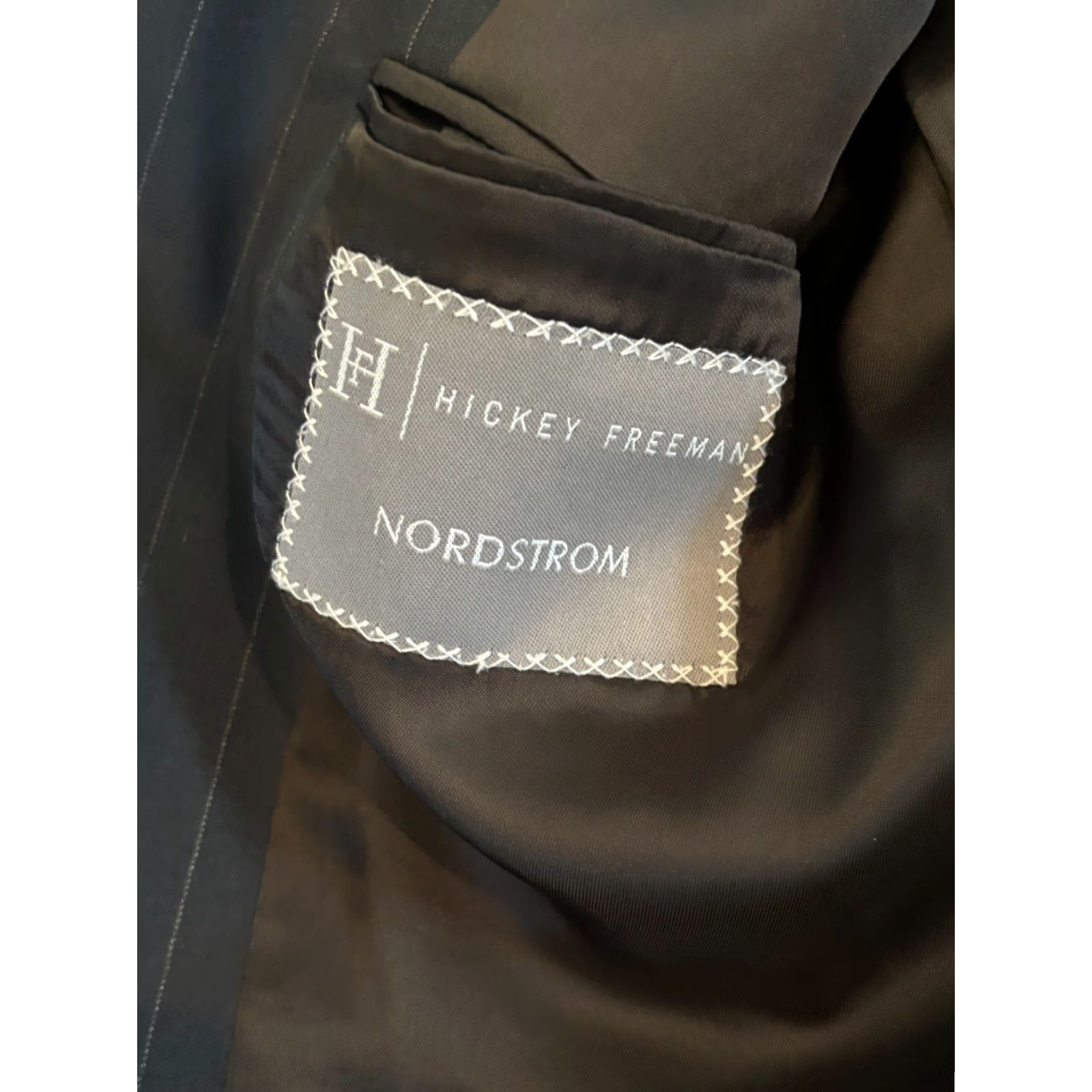 Vintage Hickey Freeman Loro Piana 100% Wool Black Striped Blazer Sport Jacket 44R Mens Blazer Regular Notch Two-Button Jacket Front Vented Size 44R - 3 Thumbnail