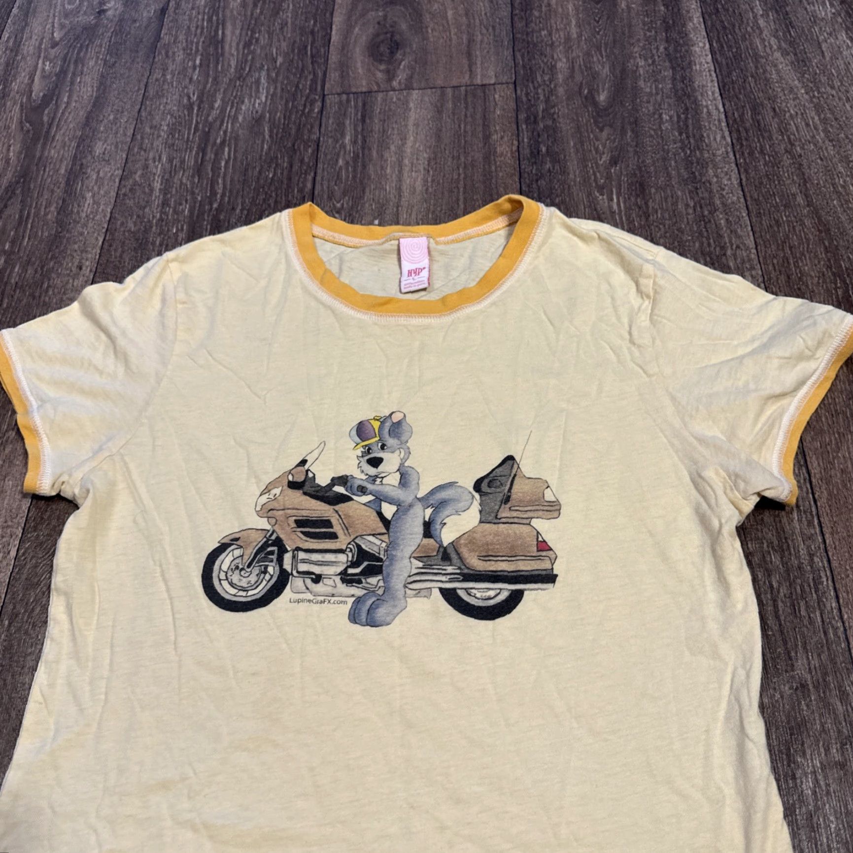 Vintage Vtg Y2K Dog Riding Motorcycle Cute 2000s Yellow Mallcore Ringer T-Shirt Large Size US L / EU 52-54 / 3 - 3 Thumbnail