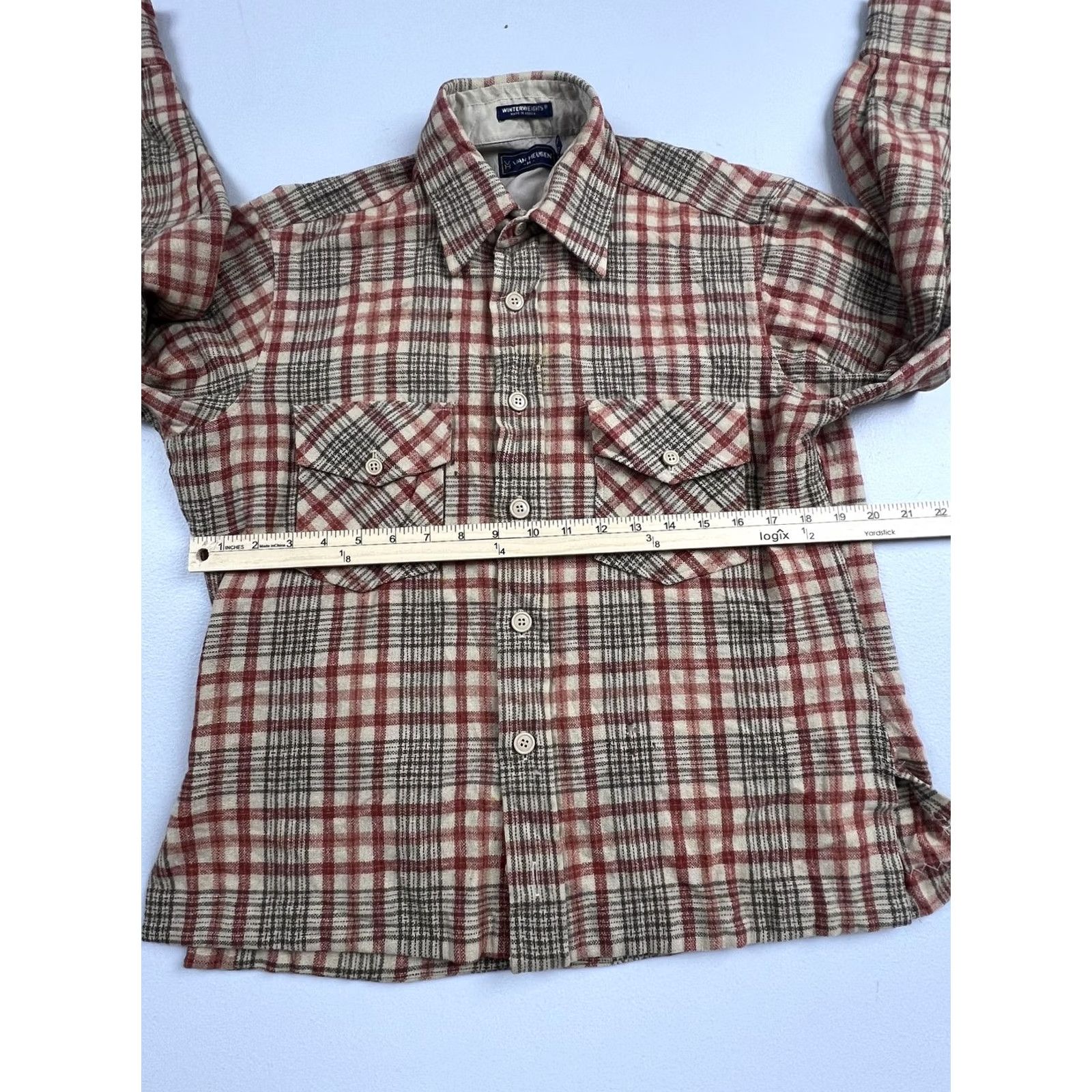 Van Heusen Vintage Van Heusen Shirt Mens M Beige Plaid Flannel Lined Winterweights 70s Size US M / EU 48-50 / 2 - 5 Thumbnail