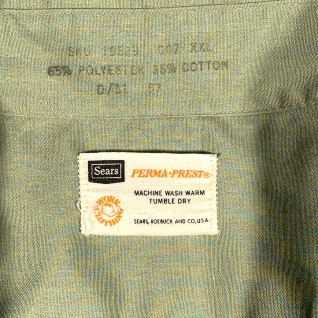 Sears VINTAGE Sears Shirt Adult 2XL Green 70s Workwear Perma-Prest Sage Button-Up Long Sleeve Size US XXL / EU 58 / 5 - 4 Thumbnail