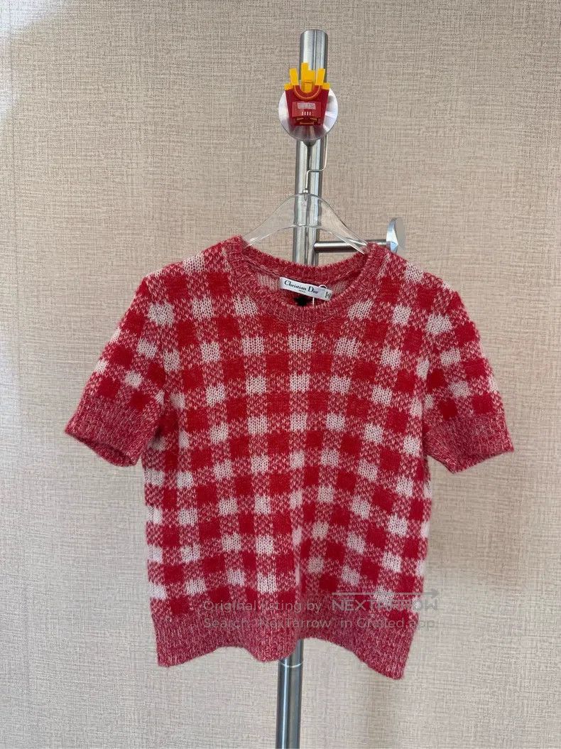 Dior Dior 22SS red plaid knitted short sleeves Size XS / US 0-2 / IT 36-38 - 1 Thumbnail