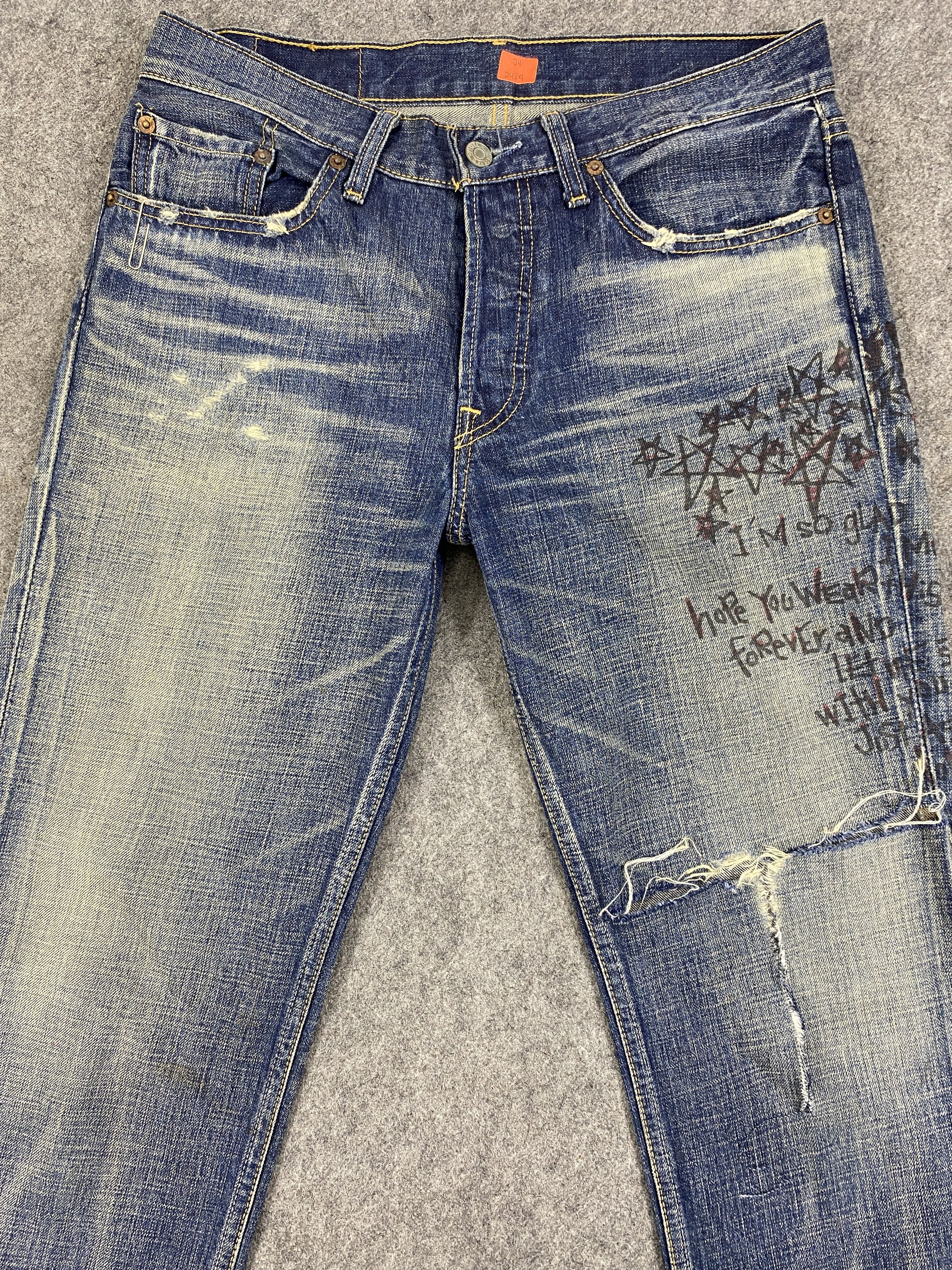 Levi's Ripped Written Blue Vintage Levi's 501 32x31.5 Denim -JN2489 Size US 32 / EU 48 - 3 Thumbnail