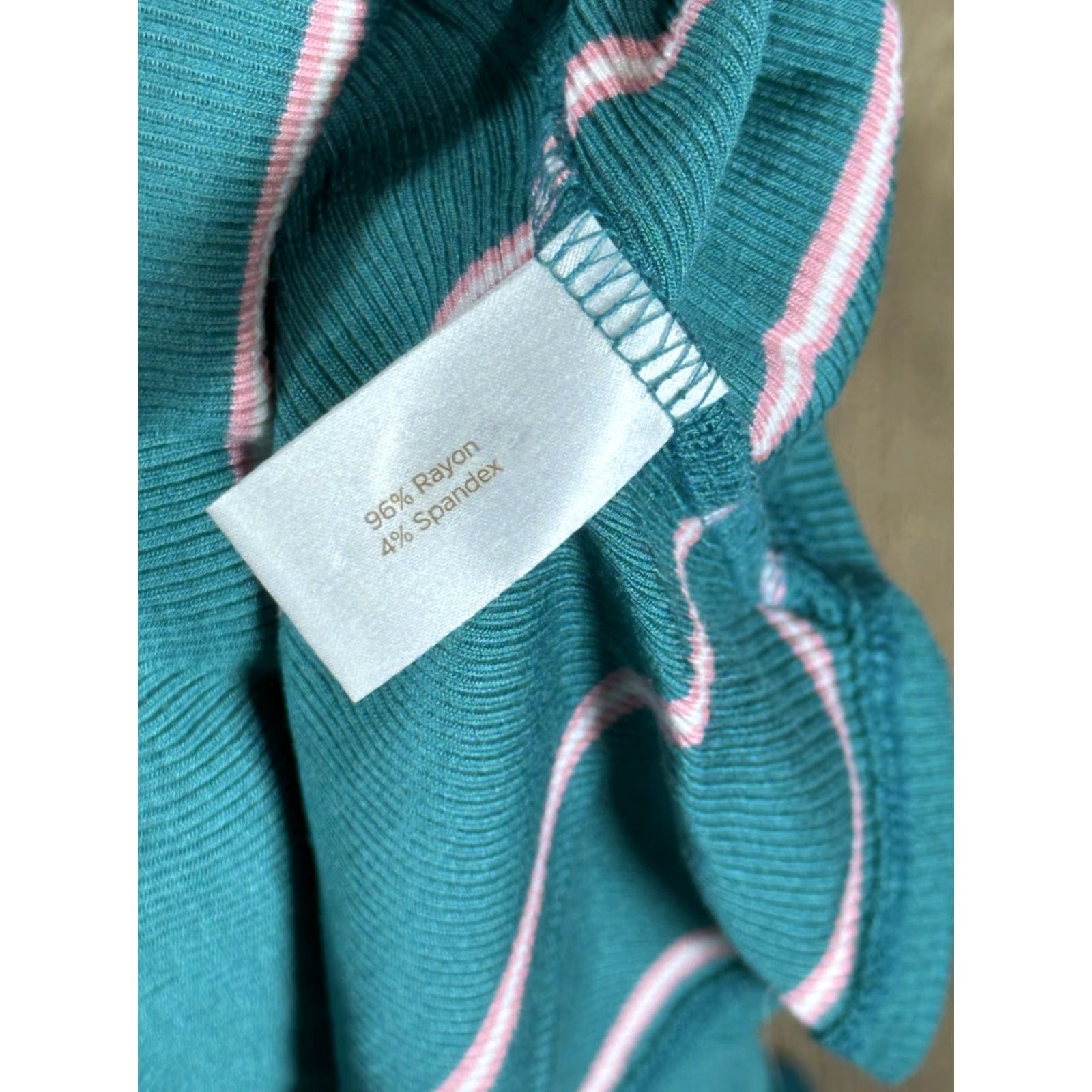 Decree Decree Women's Knit Dress Stripe Boat Neck Ruffle Casual XL Green Pink NWT Size XL / US 12-14 / IT 48-50 - 5 Thumbnail