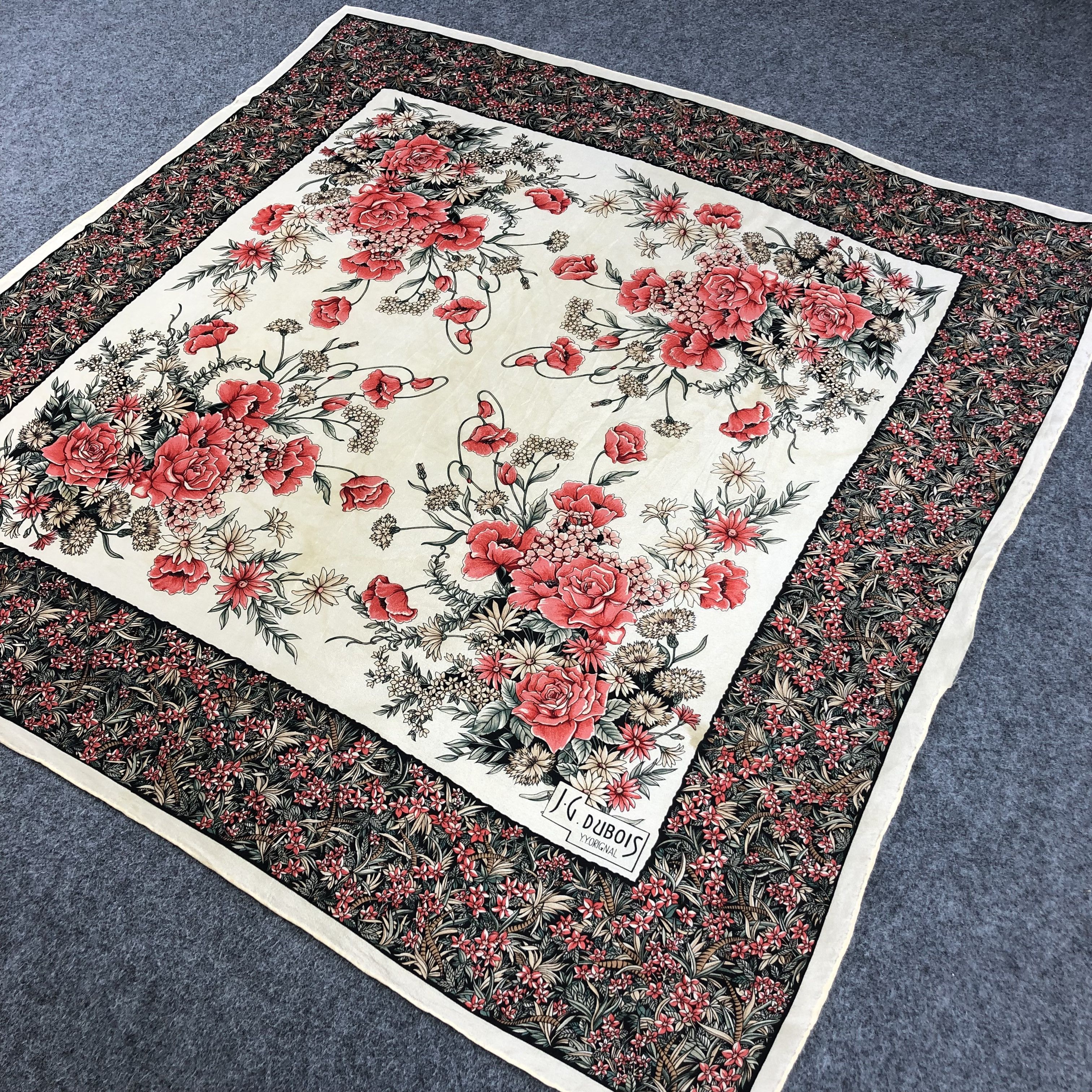 Japanese Brand J.G Dubois Floral Silk Scarf M270 Size ONE SIZE - 4 Thumbnail