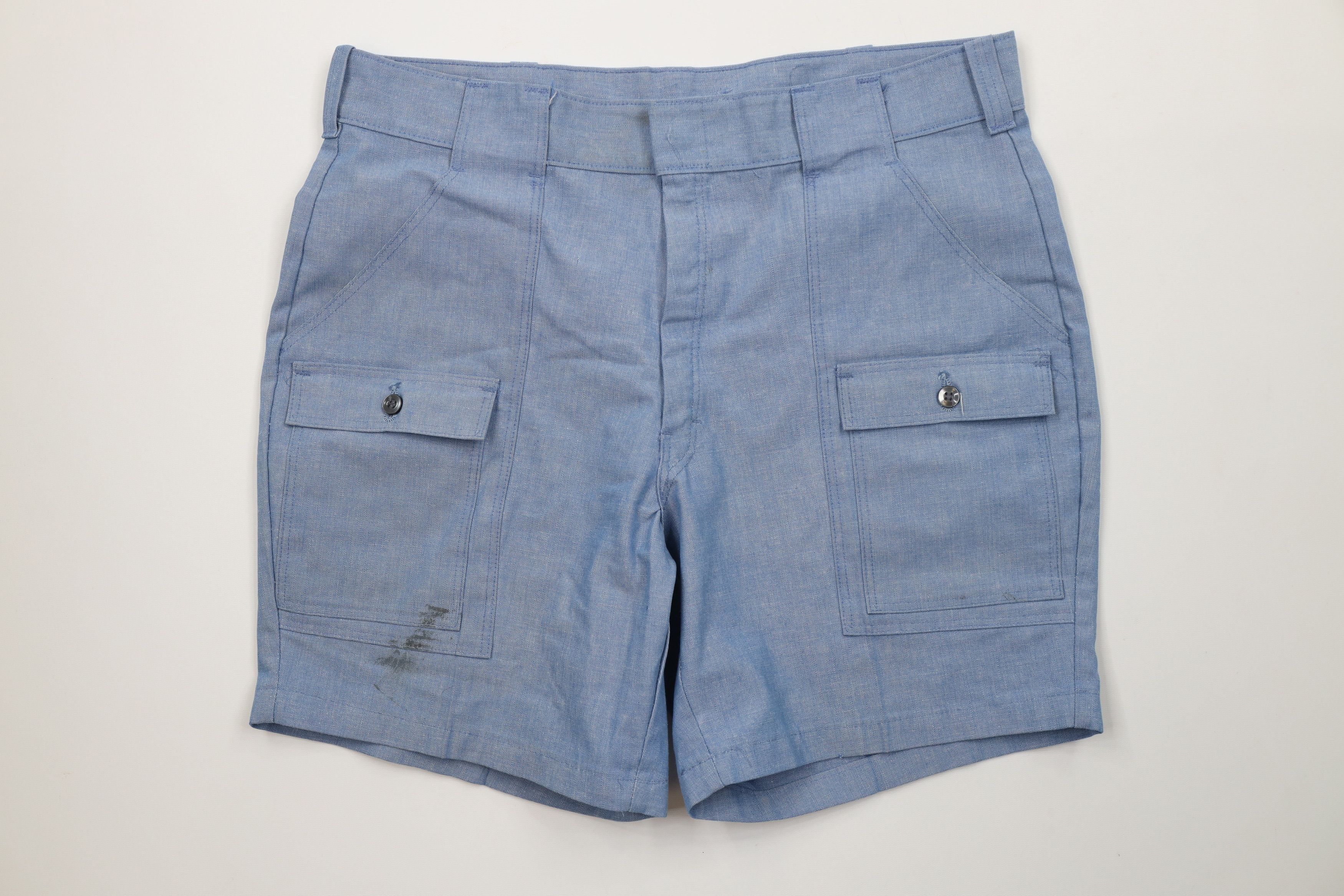 Vintage Vintage 70s Streetwear Chambray Above Knee Shorts Blue USA Size US 36 / EU 52 - 1 Thumbnail