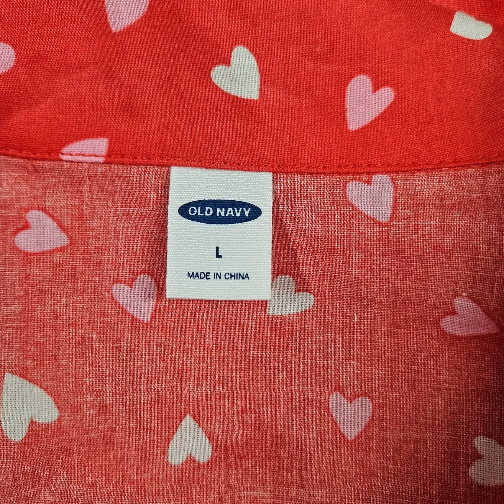 Old Navy Old Navy Womens Poplin Pajama Top Sz Large Red Pink Hearts Button Front Cotton Size L / US 10 / IT 46 - 6 Thumbnail