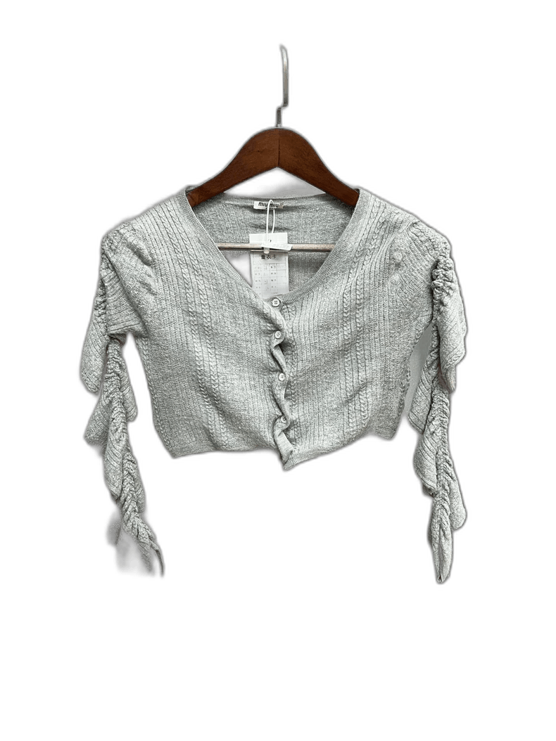 Prada MiuMiu Gray Ruffled Sleeve Knit Cardigan Size US S / EU 44-46 / 1 - 1 Thumbnail