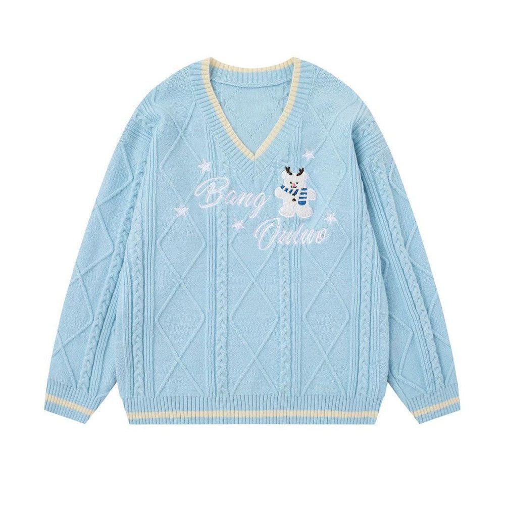 Vintage Men's loose casual letter embroidered V-neck sweater Size US M / EU 48-50 / 2 - 1 Thumbnail