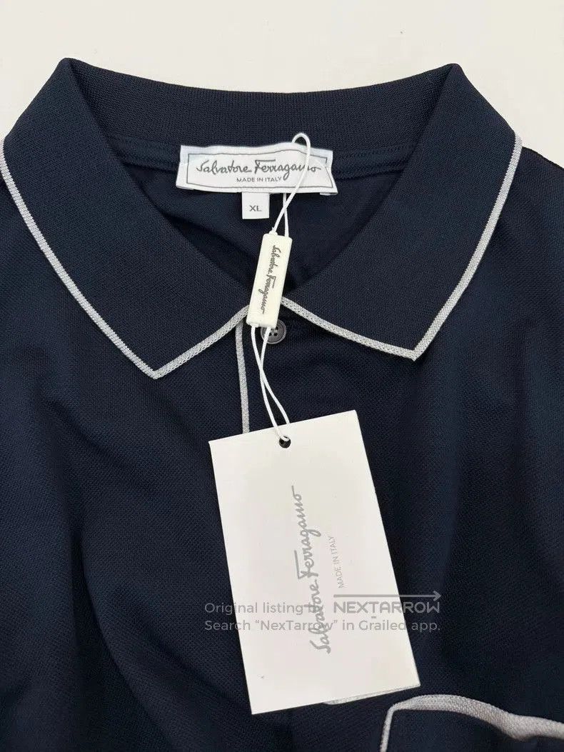 Vintage Ferragamo Men's Navy Collar Polo Shirt. Size US XL / EU 56 / 4 - 5 Thumbnail