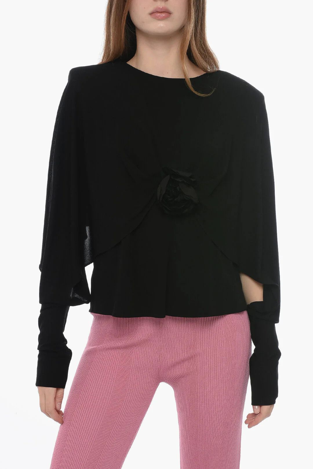 Saint Laurent Paris og1mm0326 Crepe-Jersey Blouse in Black Size M / US 6-8 / IT 42-44 - 1 Thumbnail