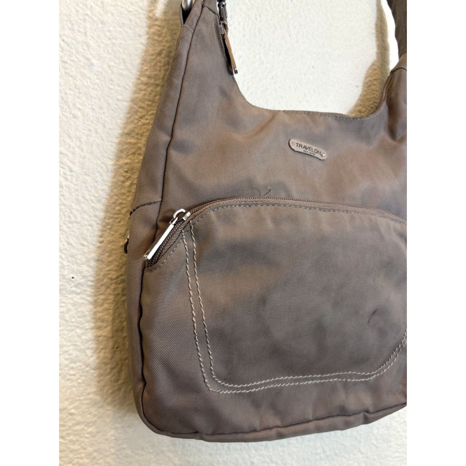 Vintage Travelon Crossbody Bag Women Beige Nylon 10.5x10x2.5" Travel Stains Medium Child? Wait Size ONE SIZE - 2 Thumbnail