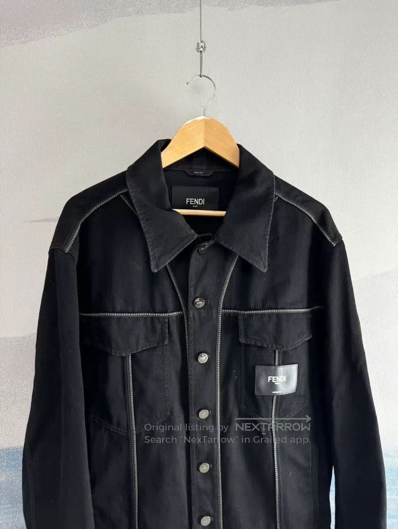 Fendi Fendi Black Leather Patch Denim Jacket Size US L / EU 52-54 / 3 - 2 Thumbnail