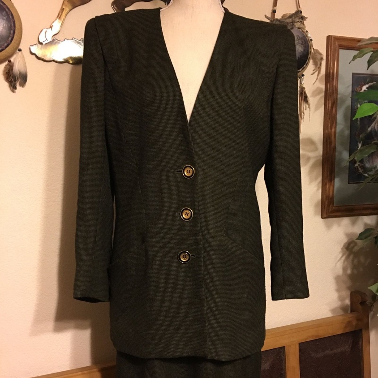 Vintage Vintage Atrium Collection olive jacket skirt set 7/8 Size M / US 6-8 / IT 42-44 - 2 Thumbnail