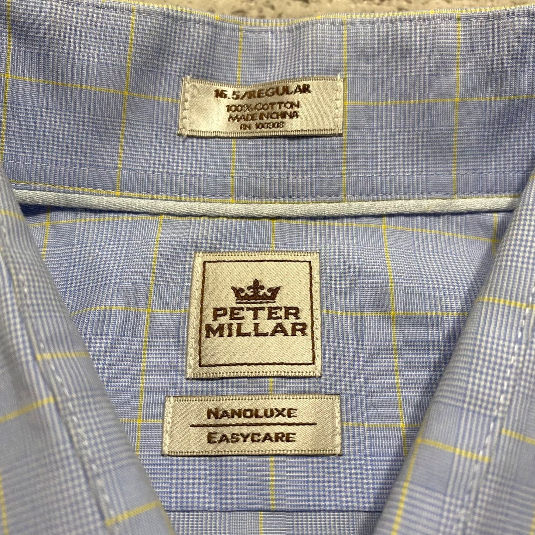 Peter Millar Peter Millar Shirt Mens 16.5 Blue Plaid Long Sleeve Button Front Cotton Nanoluxe Size US XL / EU 56 / 4 - 3 Thumbnail