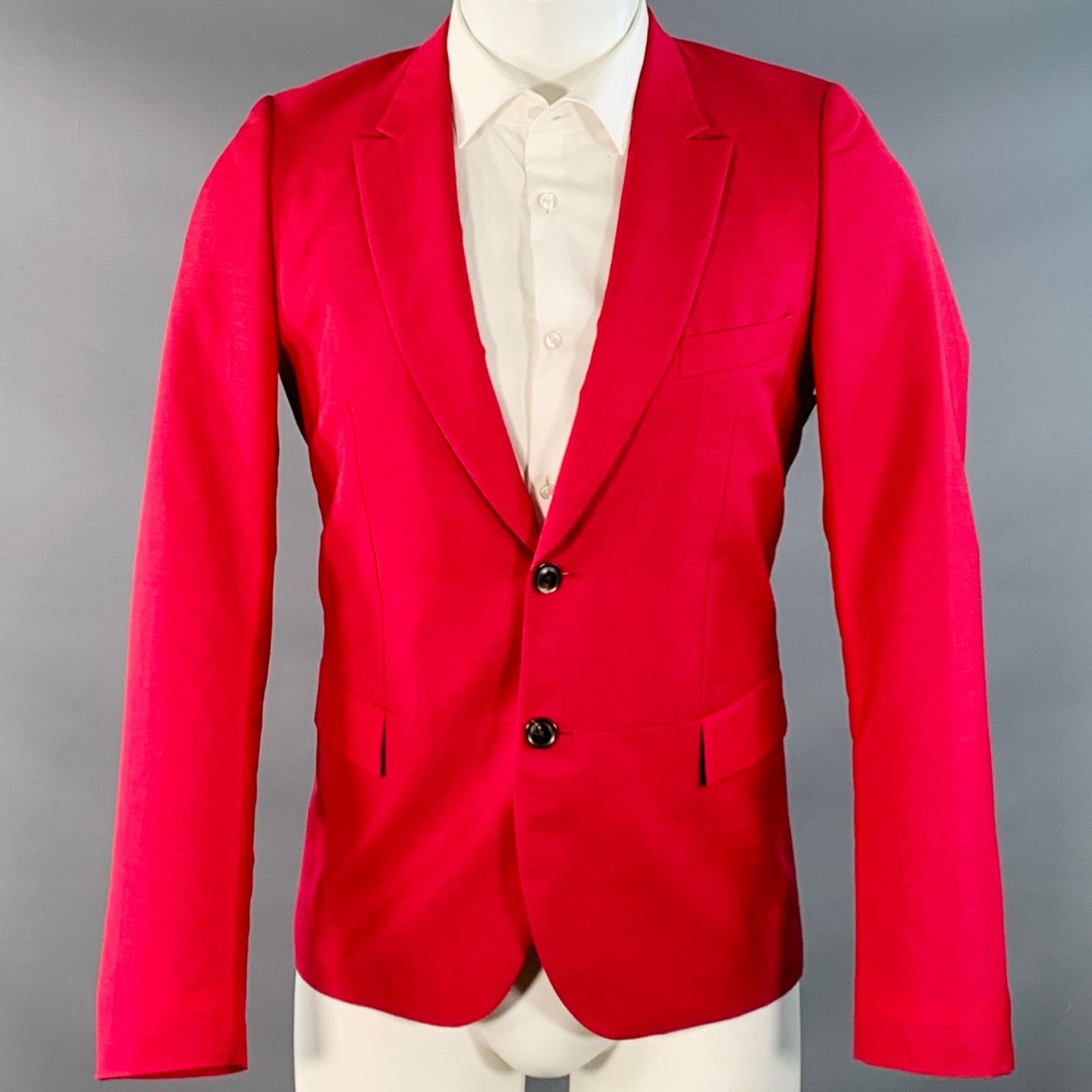 Paul Smith Size 38 Red Black Wool Mohair Peak Lapel Sport Coat Size 38R - 1 Thumbnail