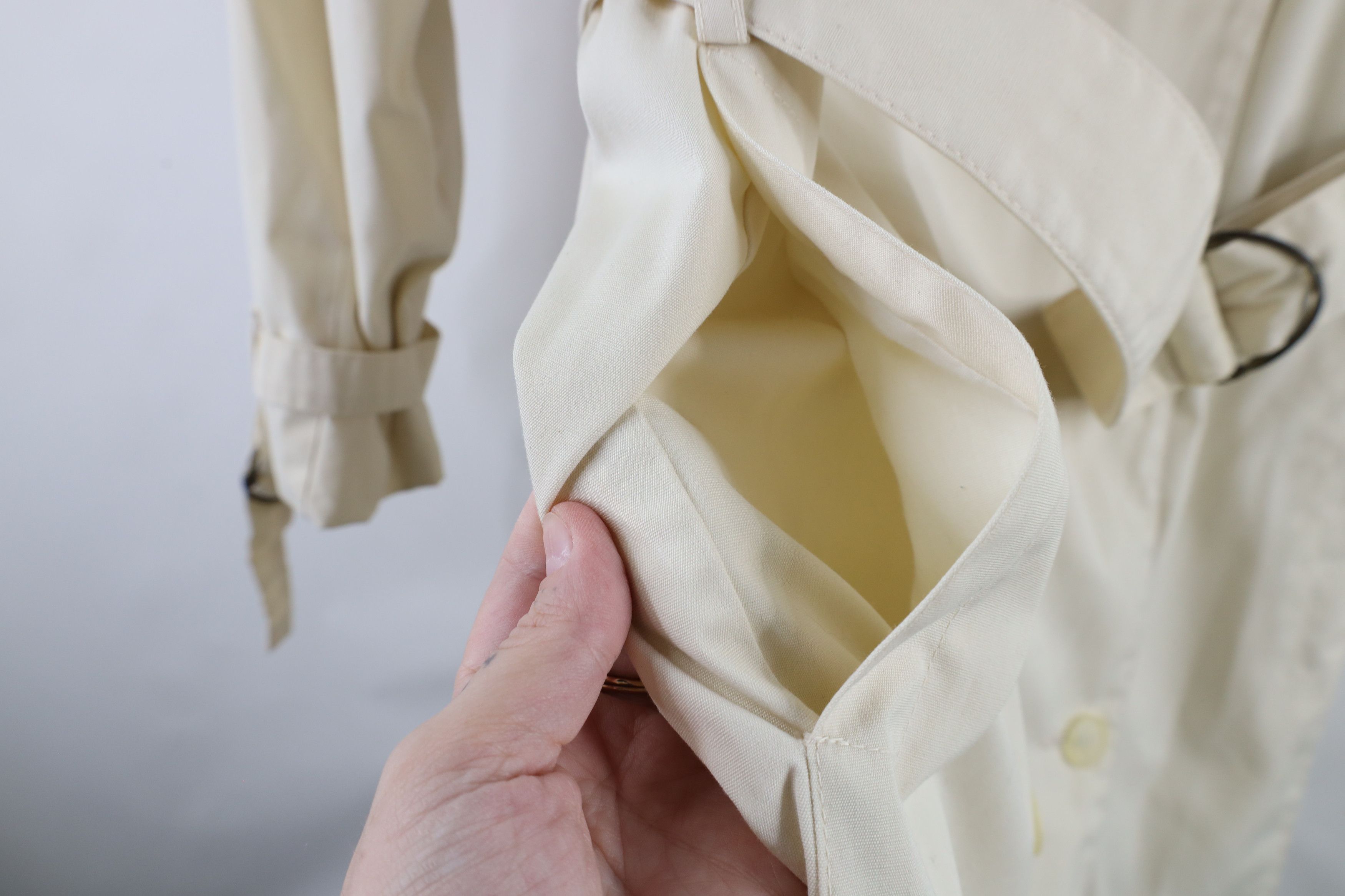Vintage Vintage 70s Streetwear Breasted Belted Trench Coat Cream USA Size L / US 10 / IT 46 - 10 Thumbnail