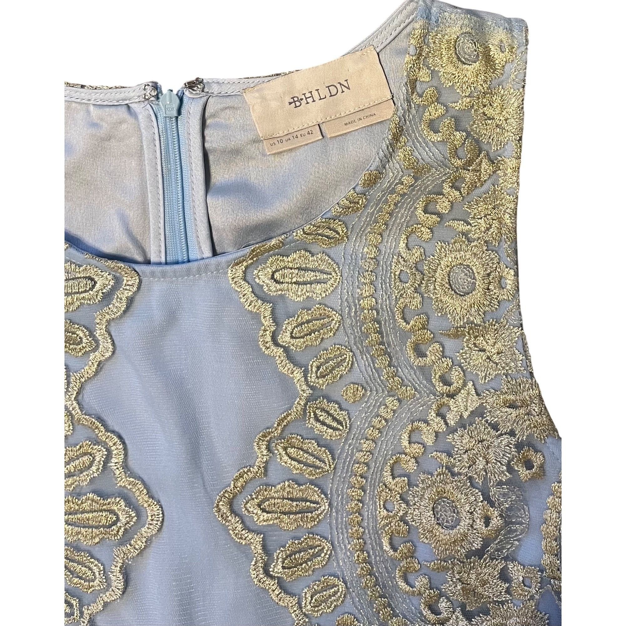 Anthropologie Anthropologie BHLDN 10 UK 14 Dress Flourish Sky Blue Gold La Size L / US 10 / IT 46 - 7 Thumbnail