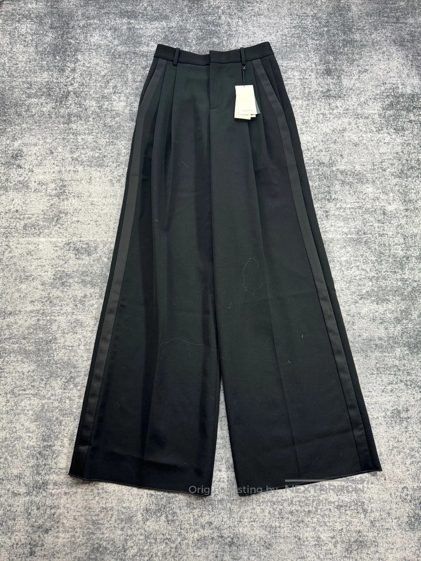 Saint Laurent Paris Saint Laurent Black Wool Wide-Leg Trousers. Size 35" - 1 Thumbnail