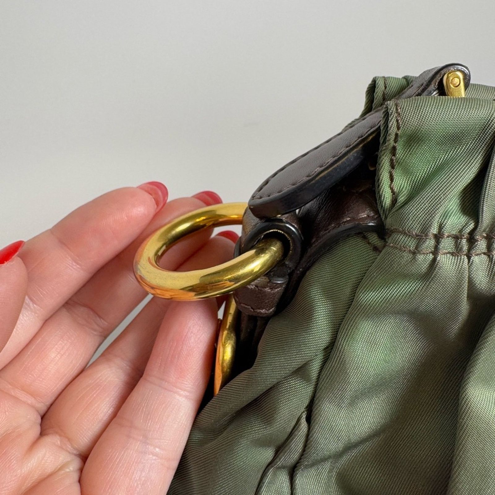 Prada Prada Tessuto Gaufre Olive Green & Brown Leather Satchel Size ONE SIZE - 9 Thumbnail