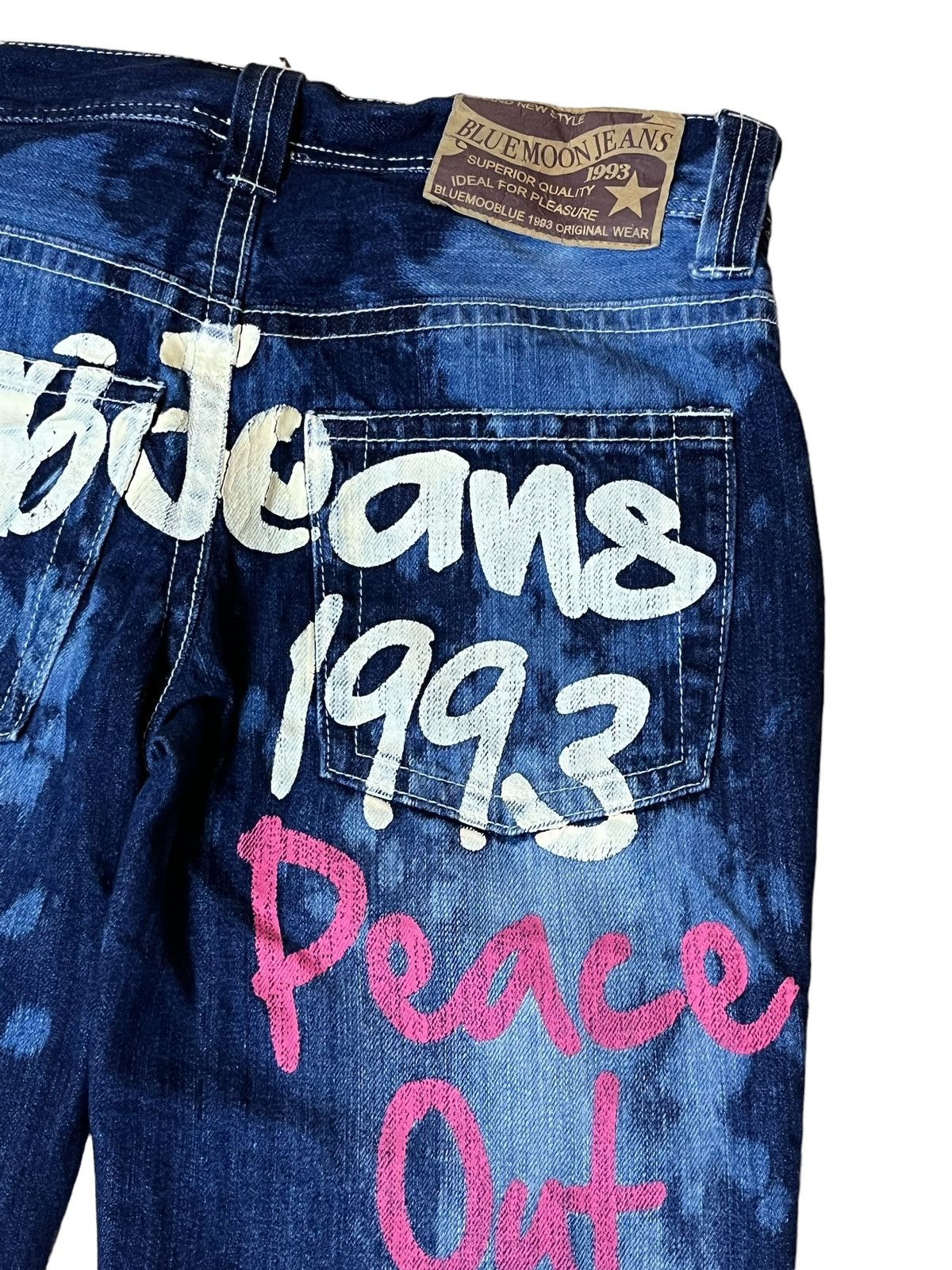 Japanese Brand SICK🔥JAPANESE BMB BLUE MOON BLUE STRAIGHT LEG PAINTED JEANS Size US 32 / EU 48 - 7 Thumbnail